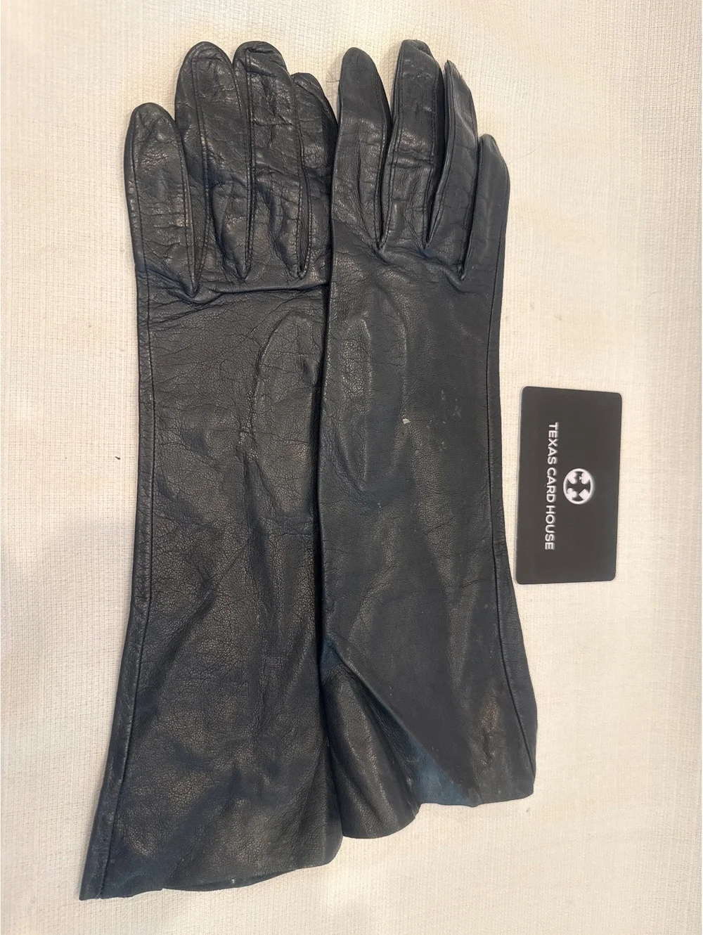 Vintage Long Black Leather driving Gloves size 6 1/2